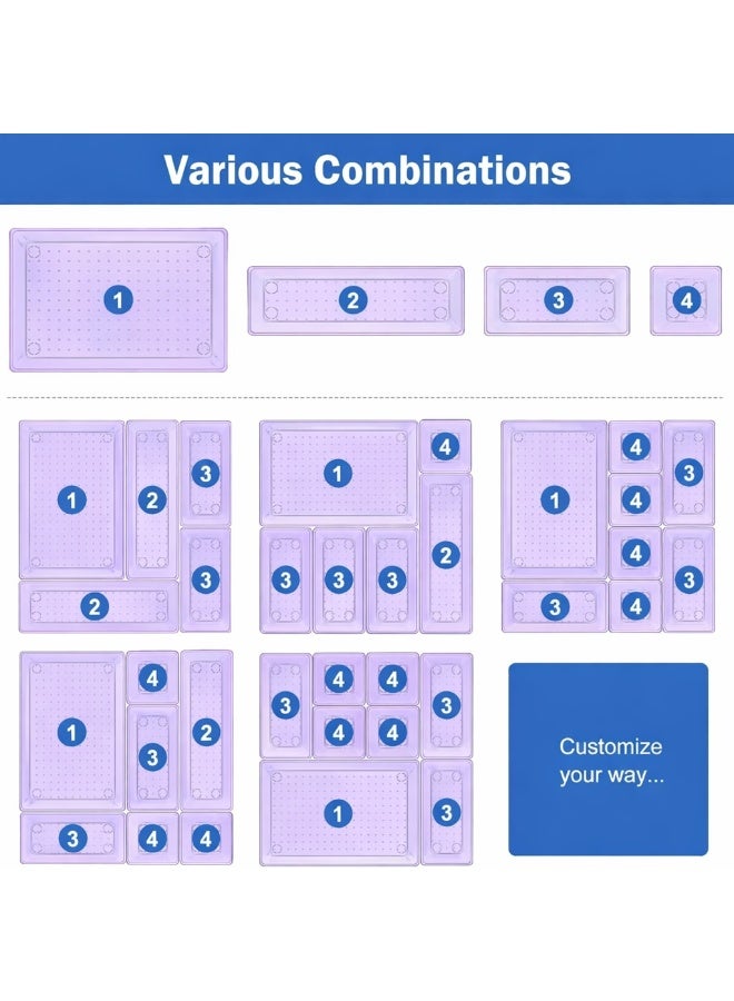 مجموعة صناديق تنظيم أدراج المكياج، 11 قطع، 4 أحجام من صواني تنظيم المكياج، حاويات تخزين أكريليك بينك لمستحضرات التجميل، ومستلزمات النظافة، والمجوهرات - Image 3